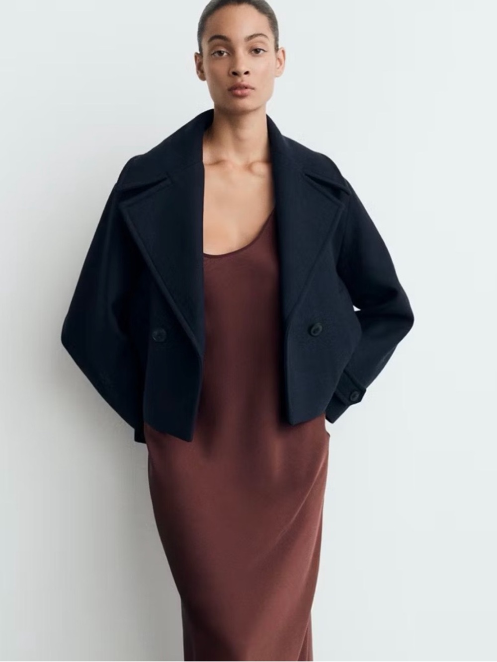 Mango NWOT WOOL-BLEND JACKET WITH MAXI LAPELS in navy blue